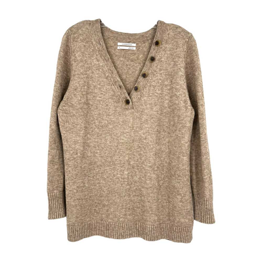 Anthropologie Brown Tortoise Button V-Neck Sweater | Cozy and Classic